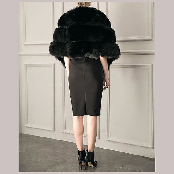 Women's Luxury Party Faux Fox Fur Long Shawl , A-dark Green - Picture 3 of 6